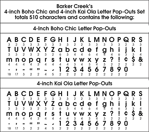 Barker Creek Letter Pop-Out Set of 2, 4" Kai Ola & 4" Boho Chic, Mixed-Design, 255 Upper and Lowercase Letters, Numbers, and Punctuation Marks in Each of 2 Designs, 510 Characters Total (3851)