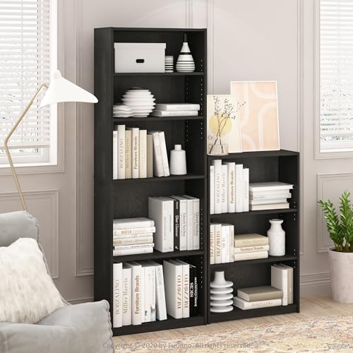 Furinno Jaya Book Shelf, 3-Tier Bookshelf, Bookcase with Adjustable Shelves, 9.5 x 24.5 x 40.3, for Organization and Storage, for Living Room, Bedroom, Home Office, Blackwood