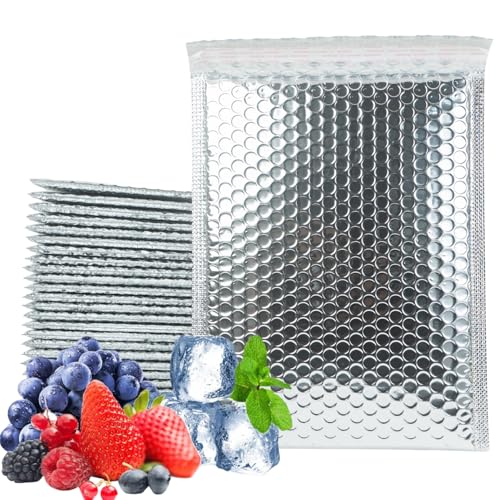 50 Pack 11x14 Inch Insulated Bubble Mailers for Cold Shipping, Silver Foil