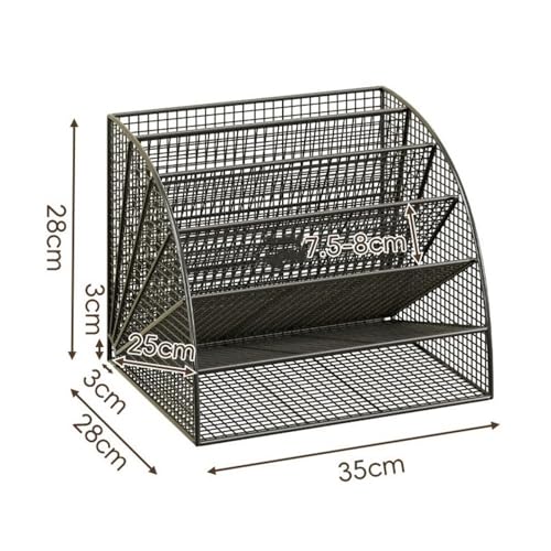 File Organizer Fan-Shaped 6 Compartment Desktop Mesh in Tray Office Desk Tidy A4 File Holder Desk(White)
