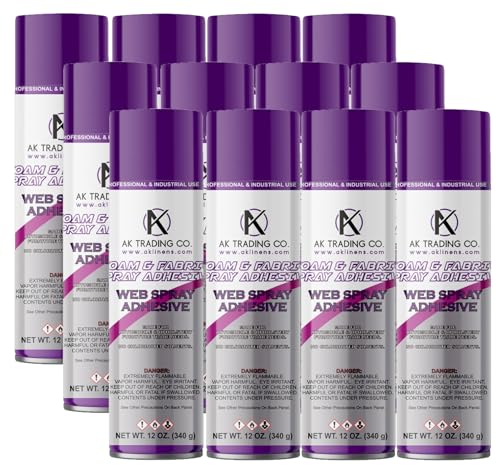 AK Trading Professional Quality General Multipurpose Spray Adhesive, 12-Ounce for Acoustic Panels & Craft Upholstery Foam Adhesive & Fabric Glue - 12 Pack