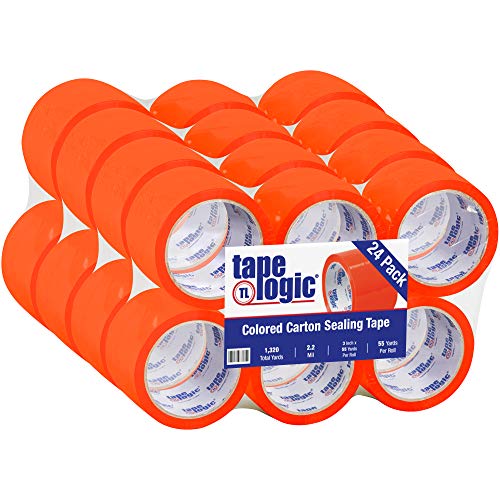 Tape Logic 3 Inch x 55 Yards Orange Packing Tape, 2.2 Mil Thick, Pack of 24 Rolls, For Packaging, Shipping, Moving and Color Coding
