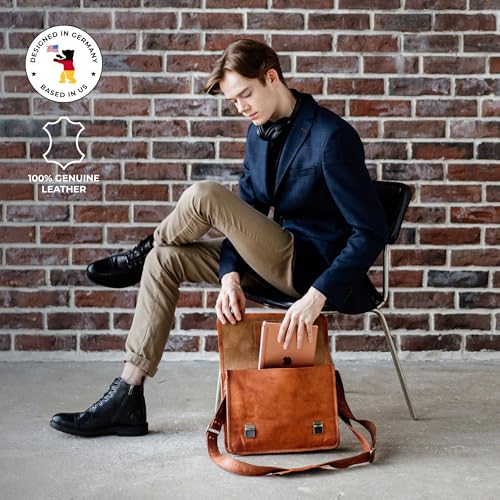 BERLINER BAGS Full Grain Leather Messenger Bag For Men York M, Brown