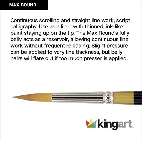 KINGART Premium 11 pc. Original Gold 9020 Series Ultra Round Artist Brush Set, Synthetic Golden Taklon Hair for Watercolor, Acrylic, Gouache and Oil Paint, Short Handle, Set of 11 Sizes: 0-20
