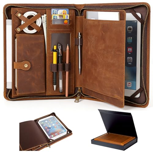 Leather Case for ipad Pro 11" Genuine Leather Smart Folio with Pencil Holder Zipper Pocket Multifunctional iPad case Compatible with iPad 11 /iPad 10.5/10.2 inch ipad/iPad 9.7