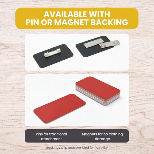 Name Tag/Badge Blanks - 100 Pack - 1" X 3" (Red) Round Corners, Magnetic Backing