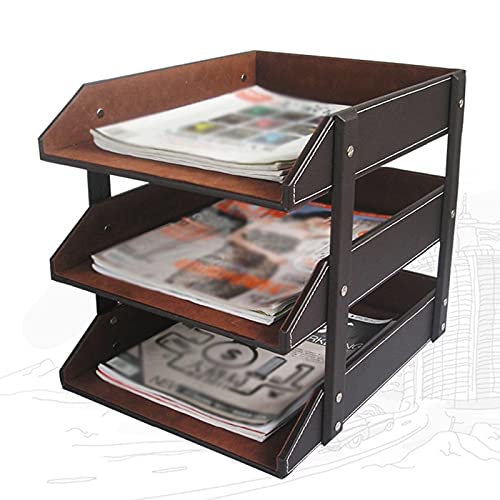 AFPSDLFJDLS Office Supplies 3 Layers File Tray Leather Desk A4 Document Rack Paper File Organizer Home Magazine Tray