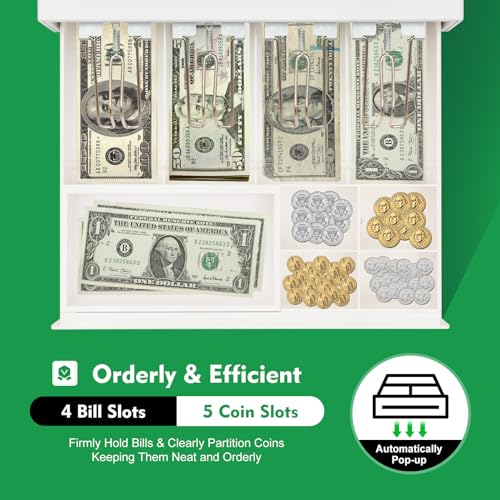 Cash Register, 47keys Electronic Cash Register with LED Display and Thermal Print Head, Tabletop Cash Register Safe Cash Register Drawer Receipt Printer Cash Register for Small Businesses Retailer