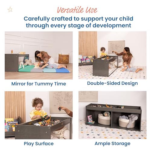 ECR4Kids Double-Sided Storage Cabinet, Activity Top and Mirror, Grey Wash