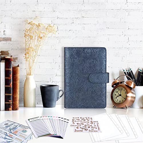 GFHSKRPL A6 PU Leather Budget Binder Refillable Notebook for A6 Filler Paper, Loose Leaf Personal Planner Cover with Magnetic Buckle(E)