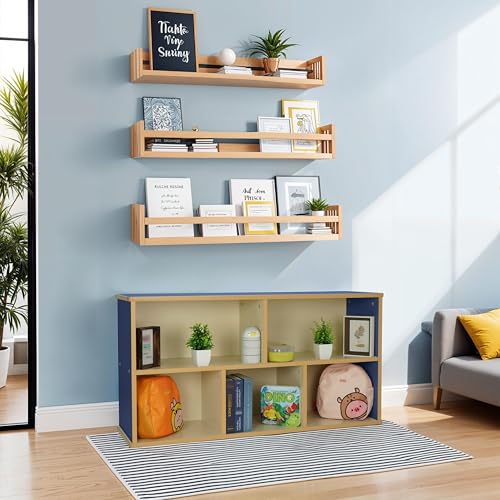 FDP Laminate 5-Compartment Storage Cabinet 24 inch Height Organize Books, Toys, Games, Art Supplies, Durable, Sturdy Furniture for Home, Daycare, Preschool, Classroom - Almond/Blue, 13886-ALBL