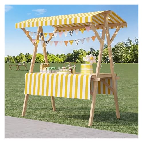 WAHHWF Folding Cart Wooden Vendor, Lightweight Retail Stall for Trinkets Lightweight Easy Assembly, Foldable Display Stan with Awning(Yellow,120x60 cm/47x24 in)