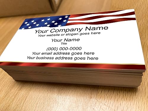 Custom Business cards, (250pcs to 2,500pcs), Full color 2sides - American Flag -US Flag front-White back, 16pt Cover Stock (350gsm-Thick paper),Us flag, Patriot card - Made in The USA