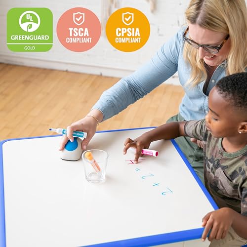 ECR4Kids Dry-Erase Square Activity Table with 2 Chairs, Adjustable, Kids Furniture, Blue, 3-Piece