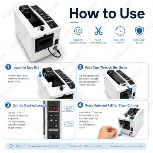 Automatic Tape Dispenser, Utomatic Tape Dispenser for 7-50mm Width Tape, Digital Display, 999mm Cut Length Tape Cutter, for Office, Shipping, Warehouse Wrapping/Packing