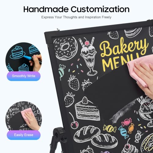 LED Message Board, Standing Menu Sign Board with Controller and 8 Highlighters, Adjustable Menu Board DIY Message Chalkboard for Stores, Bars, Restaurants