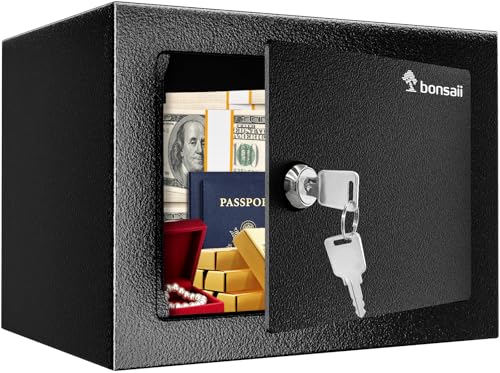 Bonsaii Security Safe Box with Key Lock, 0.23 Cu.Ft for Cash Jewelry Home