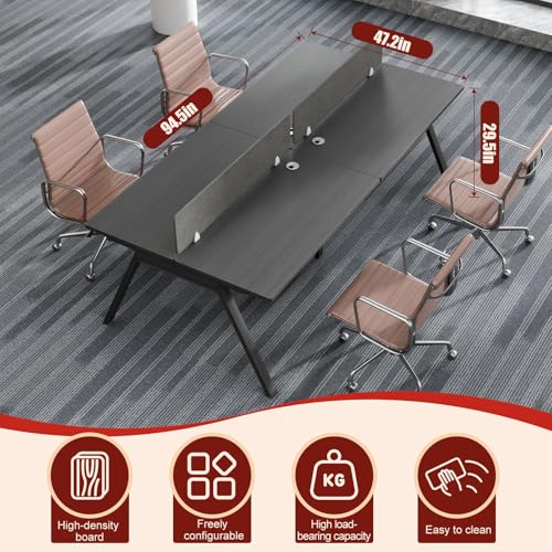 CUFEFi 4-Person Office Cubicle Desk,Office Cubicle Workstation with Privacy Panels & Cable Management,Collaborative Staff Desk with Mute Dividers,Durable Computer Table for Home, Office (Black)