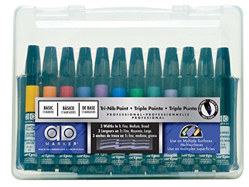 The Original Chartpak AD Markers, Tri-Nib, 12 Assorted Basic Colors in Plastic Carrying Case, 1 Each (AD12SET)