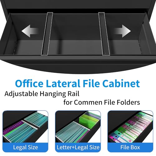 EKJ 4 Drawer Lateral File Cabinet with Lock, Heavy Duty Wide Steel Filing Cabinet for Home Office, 36" W Horizontal Storage Cabinet for Letter/Legal/A4/F4 Hanging Files, Easy Assembly (Black)