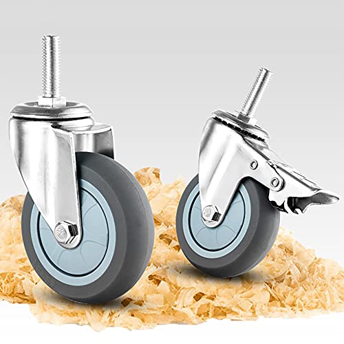 NWKHRSO 75mm Brake Stem Casters M10/M12 Swivel Rubber Caster Wheels Heavy Duty No Noise Caster Replacement for Furniture Trolley Pack of 4