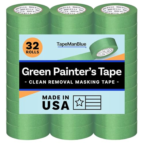 High Tack Green Painters Tape, 1.5 inch x 60 Yards, Case of 32 Rolls, Made in America, Strong Painters Masking Tape, Clean Removal, UV Resistant