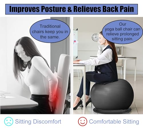 Yoga Ball Chair Birthing Ball Chair for Pregnancy, Yoga Ball Seat for Back Pain Relief, Exercise Ball Chair with Base, Balance Ball Chair for Office Home ( Color : Black , Size : Diameter 75cm ( 29 1/