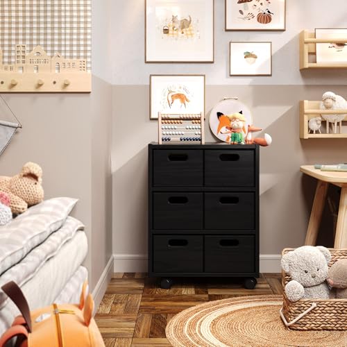 Jela Solid Wood Roll Cart Cubby (Black)