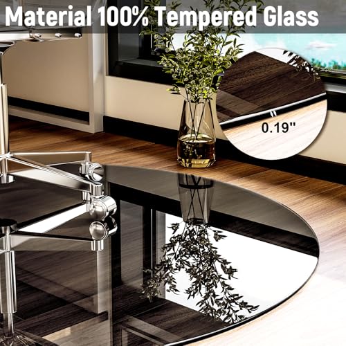 55" x 55" Round Tempered Glass Chair Mat for Carpet & Hardwood, Heavy-Duty Glass Floor Mat for Office Chair, Durable Glass Desk Mat for Home and Office, Grey