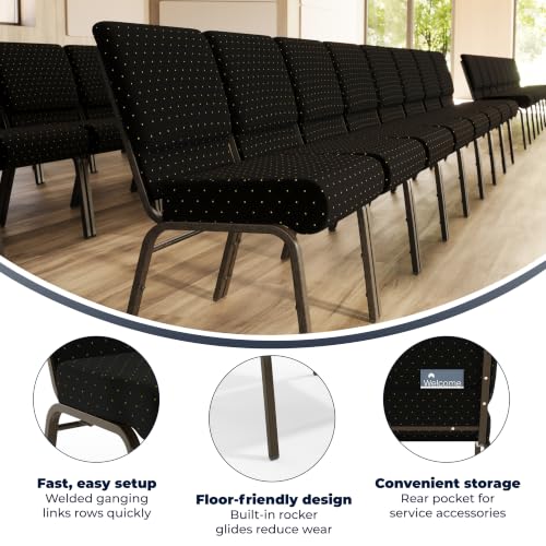 Flash Furniture HERCULES Series 21''W Stacking Church Chair in Black Dot Patterned Fabric - Gold Vein Frame