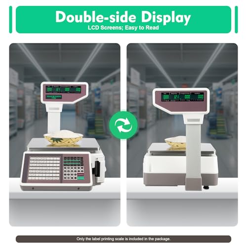Label Printing Scale, 66lbs Commercial Electronic Computing Scale Digital Business cial Food Scale Price Calculator with Dual TD Thermal Label Printer & Barcode Stickers for Retail Outlet Store
