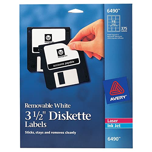 Avery Diskette Label - 3.5" Length - 15/Sheet - Removable - 375 / Box - White