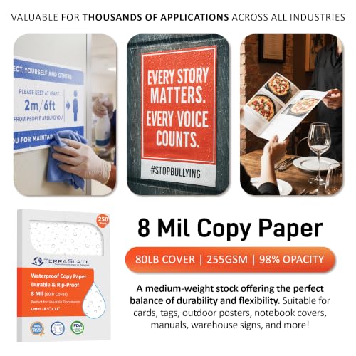 TerraSlate Weatherproof Printer Paper - 8 Mil, 8.5” x 11” (250 Sheets) | Waterproof Paper for Holiday Cards, New Year Invitations, and Winter Outdoor Use