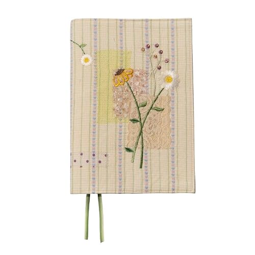 A5 Book Cover Adjustable Cotton Sleeve with Patchwork Embroidery Journal Jacket Cottagecore Planner Case(A5 Blank)