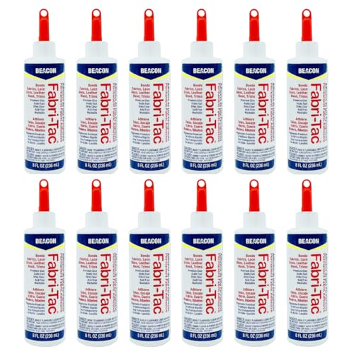 Beacon Fabri-Tac Premium Fabric Glue - Quick Drying, Crystal Clear, Permanent - for Fabrics, Canvas, Lace, Wood and More, 8-Ounce, 12-Pack