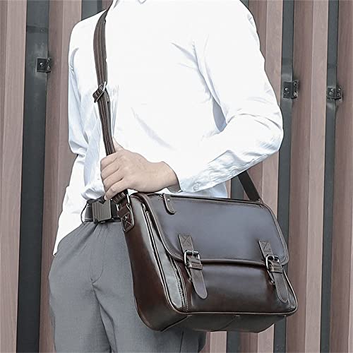 TGBHM Laptop Messenger Bags Men's Casual Leather Shoulder Bag Messenger Bag Sports Outdoor,Chocolate Color-30x10x25cm