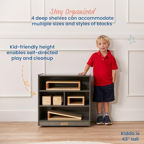ECR4Kids Mobile Building Block Storage Cabinet, Small, Classroom Furniture, Grey Wash