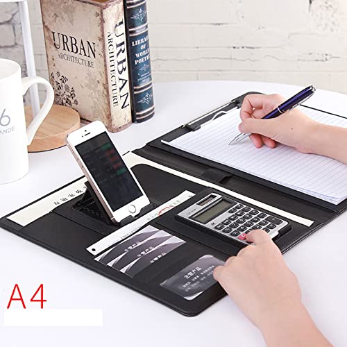 Padfolio Organizer Binder,portfolio, Padfolio Faux Leather A4 Business Portfolio A4 Writing Pad Clipboard Folder 3 Notepad for Resume/Meeting/Legal Documents for Men and Women(Blue 2,8 digit calculato