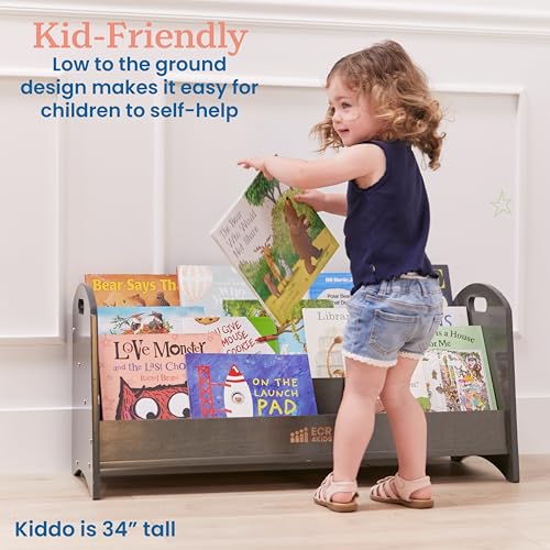 ECR4Kids 3-Shelf Toddler Wooden Book Display with Handles, Grey Wash