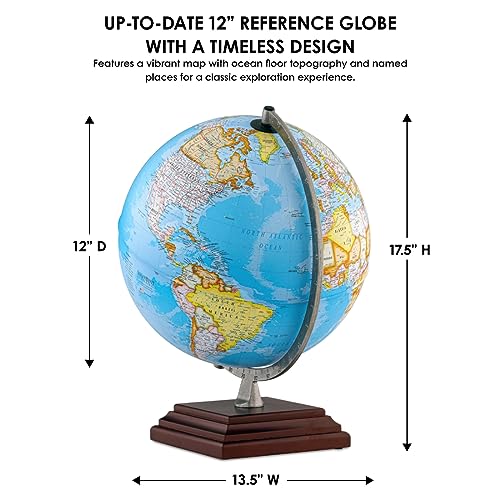 Waypoint Geographic Odyssey Plus Globe, 12" Blue Ocean-Style World Globe, Up-to-Date Reference for Home and Office Decor, 17.5“ H x 13.5“ W x 12“ D