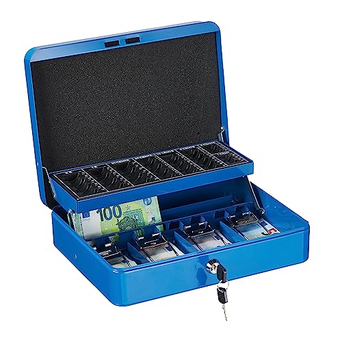 Relaxdays Cash Box, Blue, H x W x D: 8.5 x 30.5 x 24.5 cm