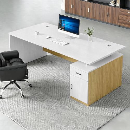 WYBFCWY Executive Office Desk with Storage Cabinet,Large Computer Desk for Home Office,Boss Table,Business Workstation,Modern Manager Desk for Manager,Employee,Home Office