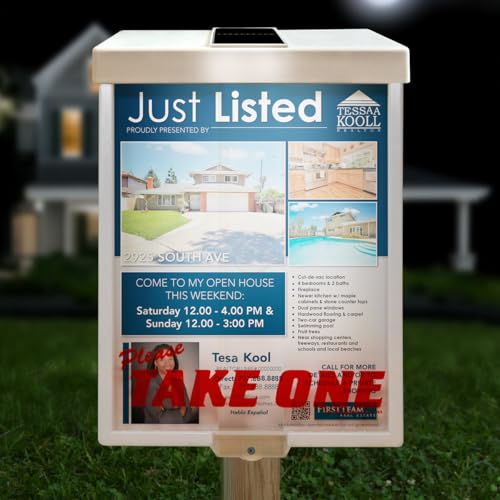 Mediz Outdoor Real Estate Brochure Box with Solar Lighted Lid, Take One Document Holder Can Hold 100, 8.5 x 11 Documents, Flyers, Literature and Other Outdoor Marketing Needs