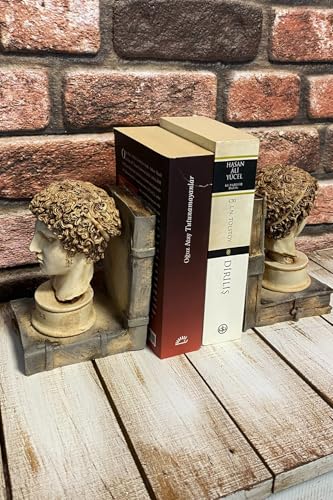 Antique Bust Bookends Ecru Polyester Pair for Bookshelf and Desk Decor Classic Style - Ecru