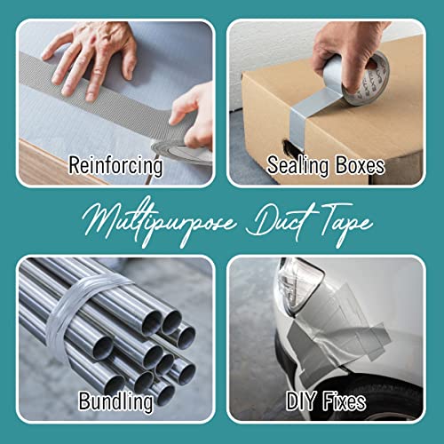 EXTRIC Duct Tape, Heavy Duty Silver Duct Tape, Strong Adhesive, Waterproof 2 inch x 60 Yard, 6 Rolls Bulk, for Indoor and Outdoor Repairs