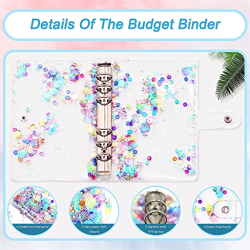 ONMYJFD Cash Envelopes for Budgeting Saving, A6 Glitter Budget Binder with Zipper Envelopes,Cash Envelopes,Budget Sheets, Sticker Labels