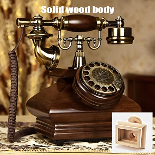 saditesdk Landline Phone Retro Corded Phone Vintage Rotary Dial Landline Telephone Wooden Classic Old Fashioned Desk Phone with Redial Function