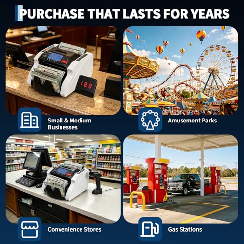 Festisoul Money Counter Machine with Bill Value Counting, Professional Currency Equipment for USD Euro, UV MG IR Counterfeit Detection, 1000 NPM, Cash Counting Tool for Business Retail Office Bank