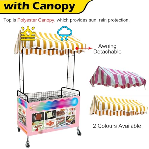 Portable Market Stall Steel Mesh Cart for Outdoor Vendor, Commercial Street Food Trolley Utility Display Stand with Locking Wheels, Folding Folding Retail Booth Kiosk(Yellow,90x60CM(35 2/5 x23 3/5 in)