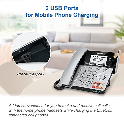 AT&T TL86103 2-Line Corded/Cordless Phone System for Small Business with Answering Machine, Connect-to-Cell Bluetooth, Caller ID, Intercom, Long Range & Expandable to 12 Handsets (Silver/Black)